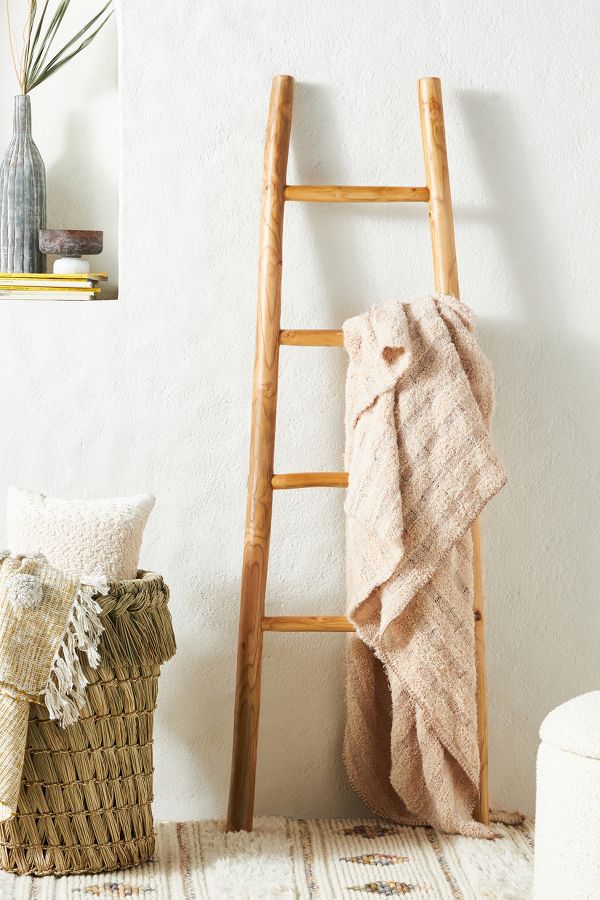 Slide View: 2: Travis Decorative Teak Blanket Ladder