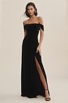 Thumbnail View 1: Jenny Yoo Issa Off-The-Shoulder Stretch Velvet Column Gown