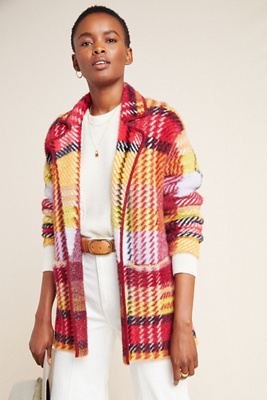 plaid cardigan coat