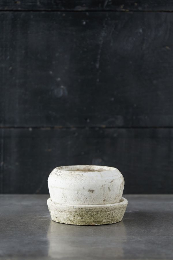 Slide View: 4: Earth Fired Clay White Curve Pots + Saucers, 2 Sizes Set