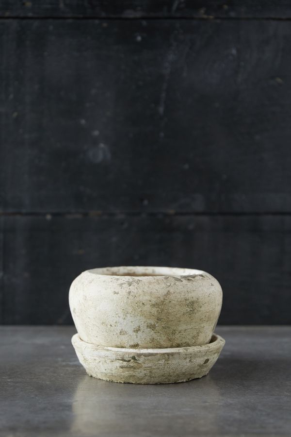 Slide View: 3: Earth Fired Clay White Curve Pots + Saucers, 2 Sizes Set