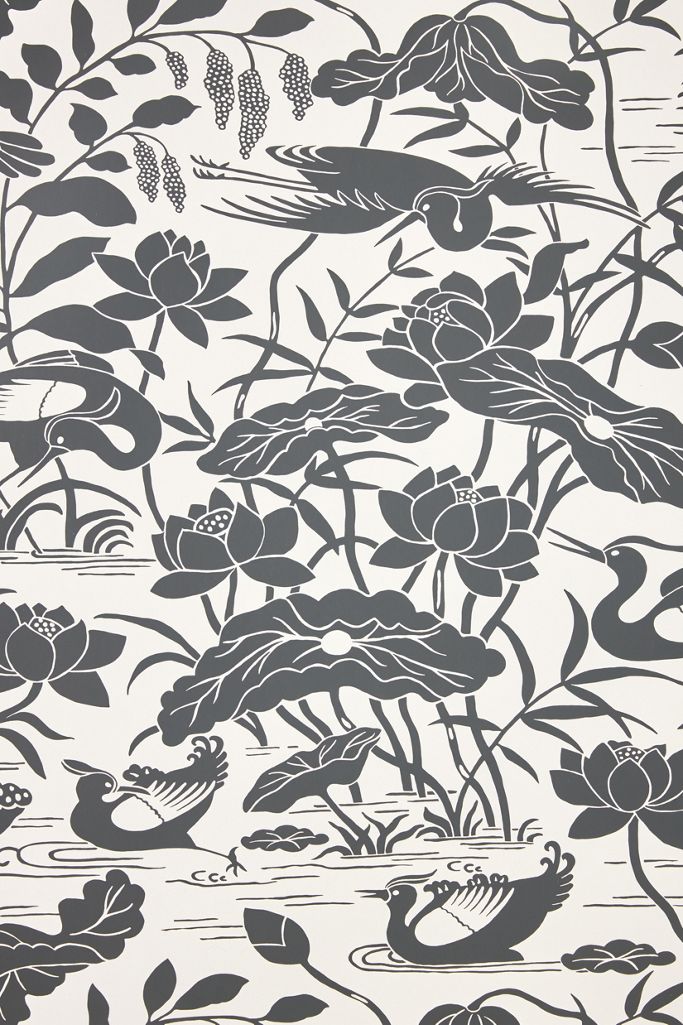 Heron & Lotus Flower Wallpaper Anthropologie