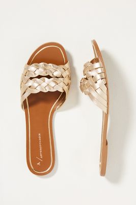 metallic slip on sandals