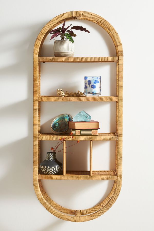 Slide View: 1: Selena Rattan Shelving Unit