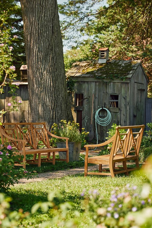 Slide View: 1: Fretwork Teak Three-Seat Garden Bench