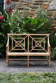 Slide View: 2: Fretwork Teak Two-Seat Garden Bench