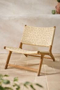 Slide View: 2: Havana Wicker + Teak Armless Chair, Neutral Diamond