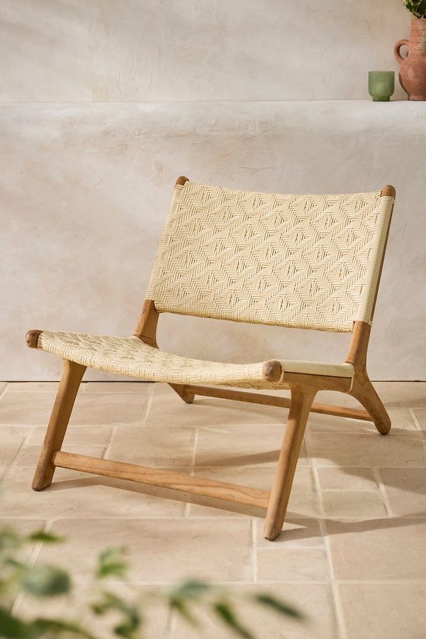 Slide View: 1: Havana Wicker + Teak Armless Chair, Neutral Diamond