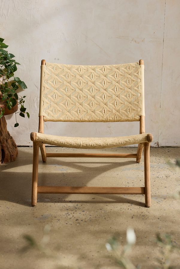 Slide View: 4: Havana Wicker + Teak Armless Chair, Neutral Diamond