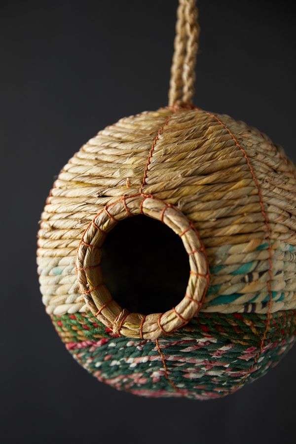 Slide View: 3: Recycled Sari + Seagrass Bird Nest, Round