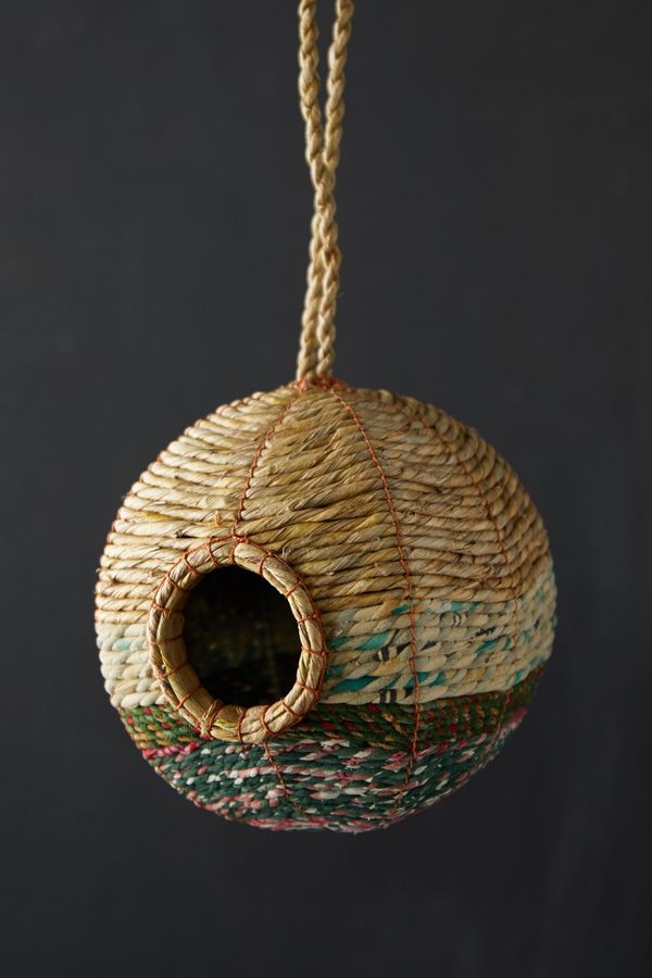 Slide View: 2: Recycled Sari + Seagrass Bird Nest, Round