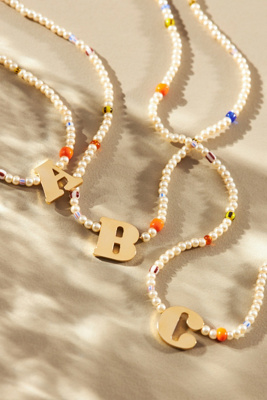 Beaded Monogram Pendant Necklace | Anthropologie