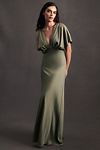 Thumbnail View 1: BHLDN Leila Deep-V Flutter-Sleeve Satin A-Line Gown