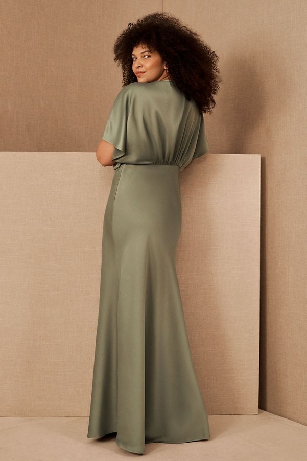 Slide View: 5: BHLDN Leila Deep-V Flutter-Sleeve Satin A-Line Gown