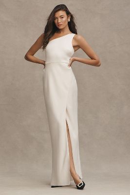 BHLDN Dylan One-Shoulder Satin Side-Slit Gown