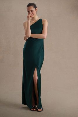 BHLDN Dylan One-Shoulder Satin Side-Slit Gown