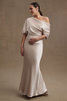 Amsale Pryce Off-Shoulder Satin Column Gown