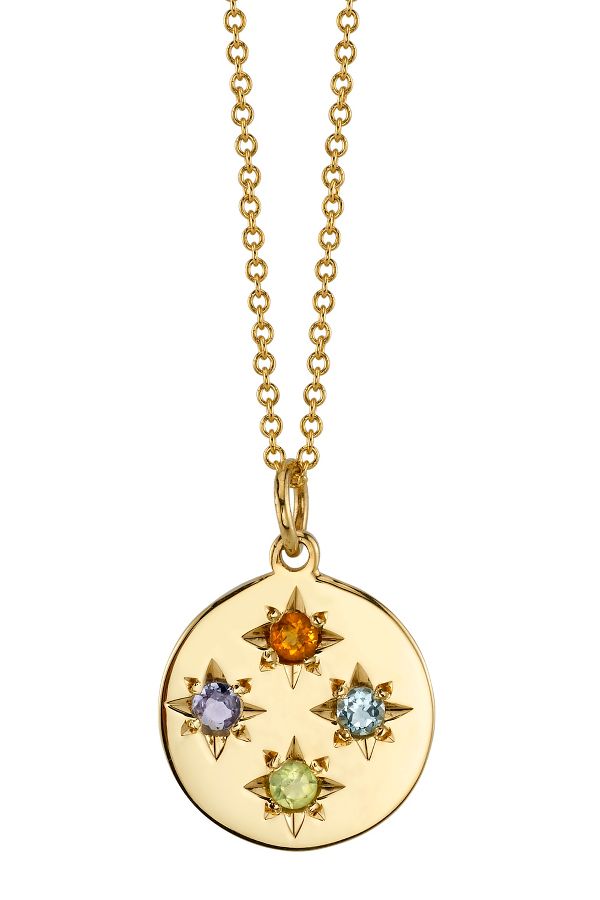 Slide View: 1: Starling Birthstone Compass Charm 4 Stone Necklace