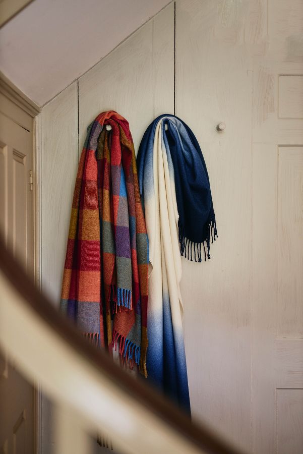 Slide View: 3: Sunset Check Merino Wool Throw