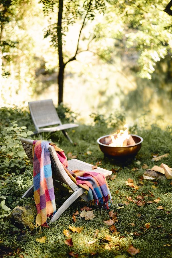 Slide View: 4: Sunset Check Merino Wool Throw