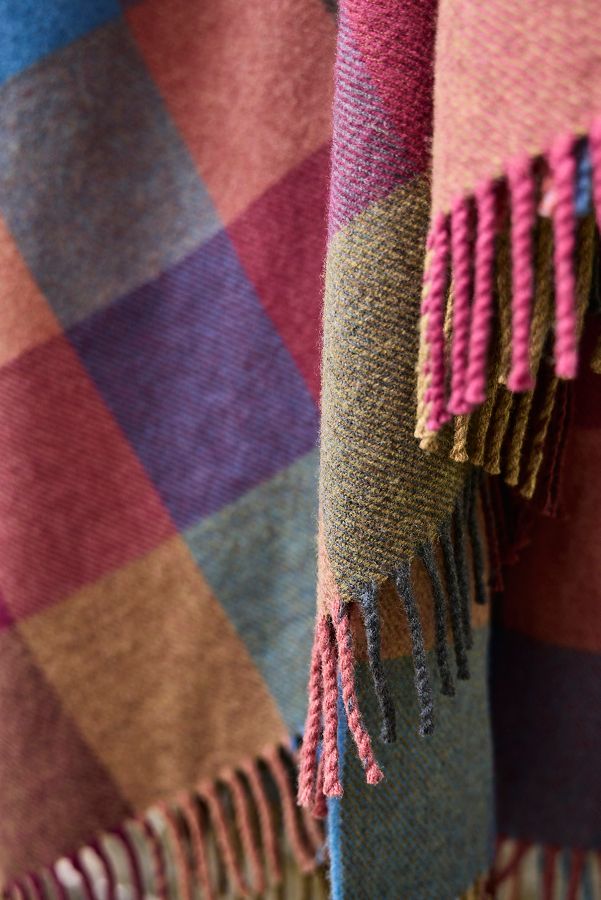 Slide View: 5: Sunset Check Merino Wool Throw