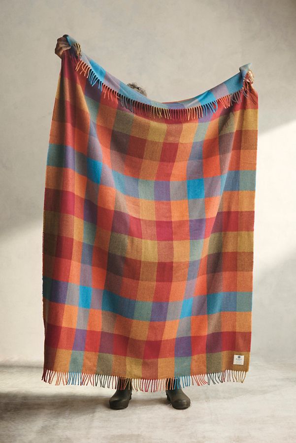 Slide View: 1: Sunset Check Merino Wool Throw