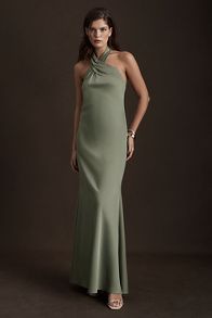 Slide View: 2: BHLDN Ruby Twist Halter Satin Gown