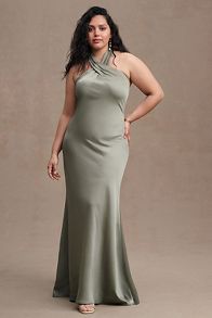 Slide View: 4: BHLDN Ruby Twist Halter Satin Gown