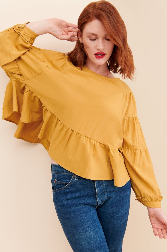 No Less Than Shirred Sleeve Boxy Blouse | Anthropologie