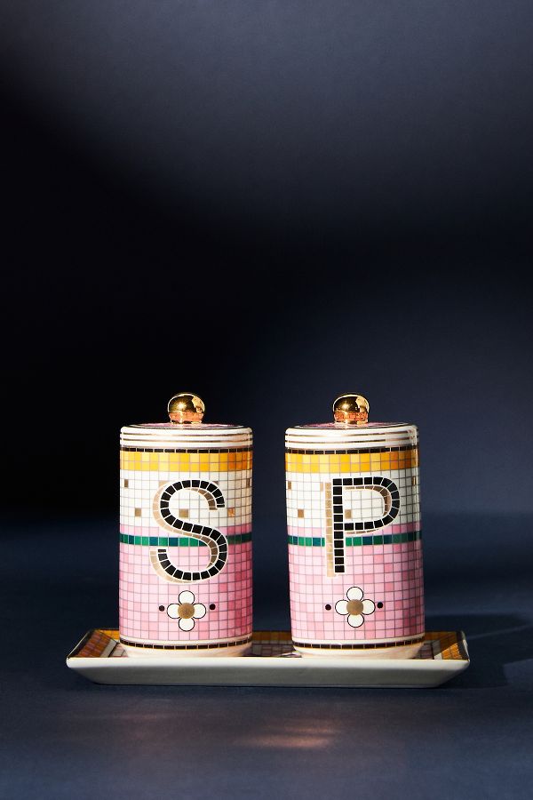 Slide View: 1: The Bistro Tile Stoneware Salt & Pepper Shakers: Garden Edition