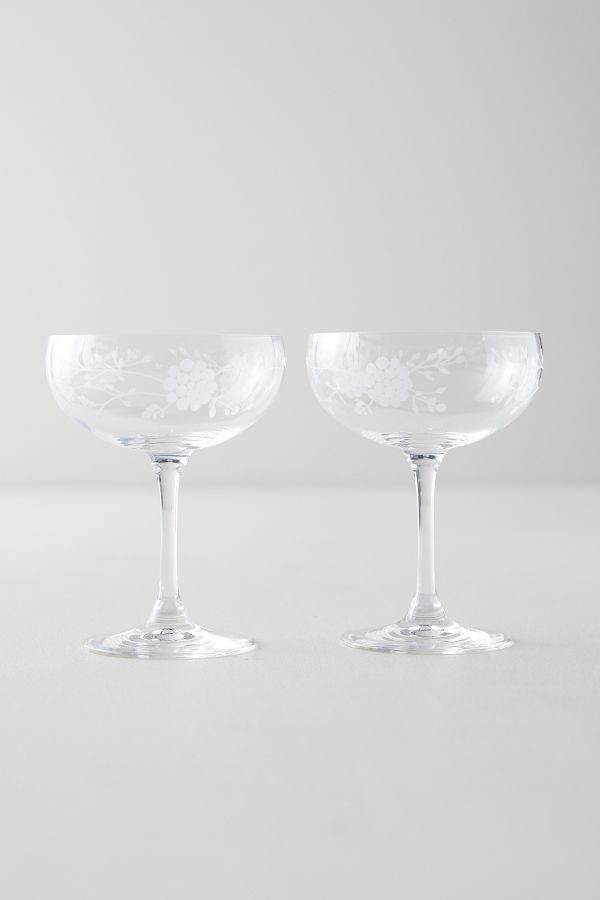 Slide View: 3: Etched Floral Coupes, Set of 2