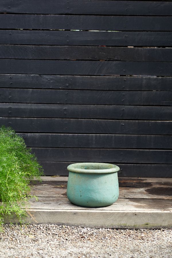 Slide View: 4: Roll Top Low Ceramic Planter, 13"