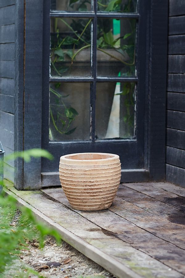 Slide View: 2: Antiqued Ring Ceramic Jar Planter, 11"