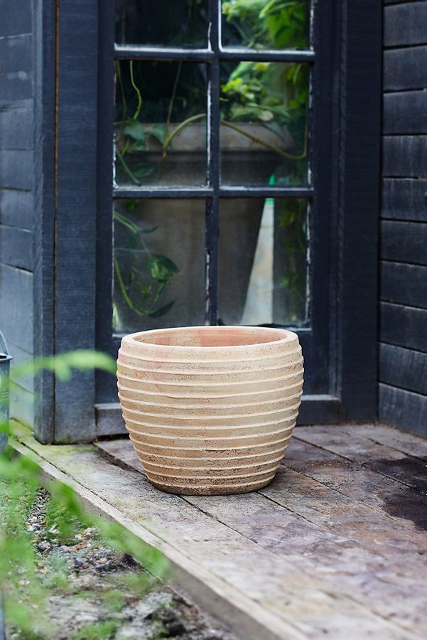 Slide View: 3: Antiqued Ring Ceramic Jar Planter, 15"