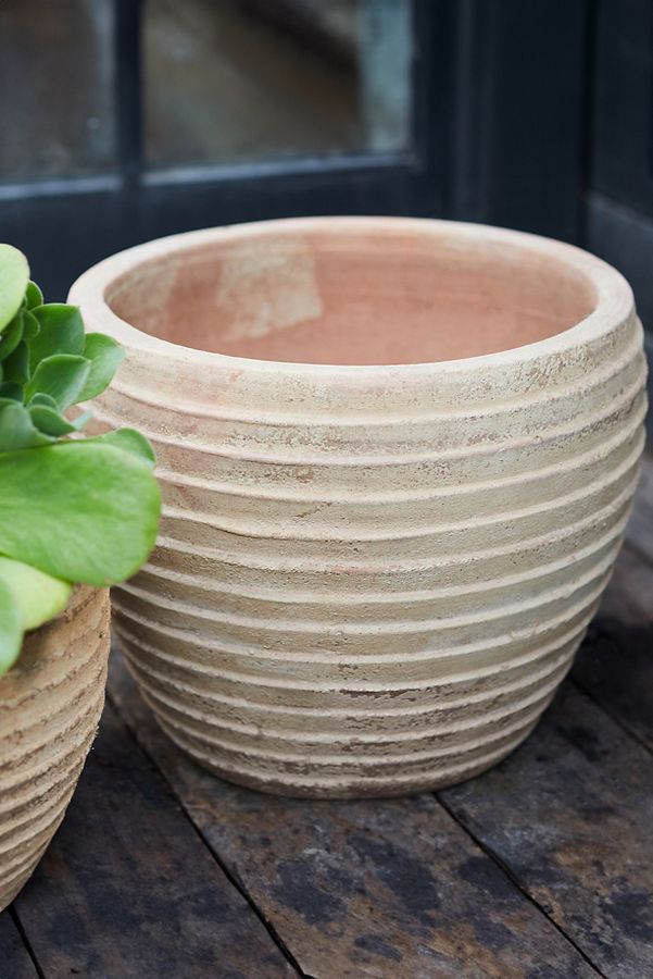 Slide View: 2: Antiqued Ring Ceramic Jar Planter, 15"