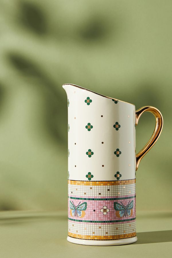 Slide View: 1: The Bistro Tile Stoneware Pitcher: Garden Edition