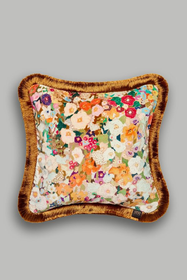 Slide View: 1: House of Hackney Hollyhocks Velvet Fringed Pillow