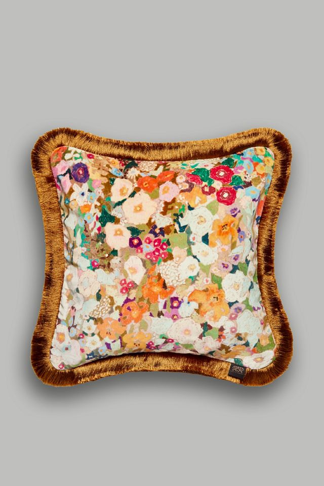 House of Hackney Hollyhocks Velvet Fringed Pillow Anthropologie