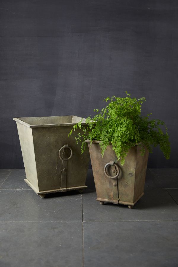 Slide View: 5: Ring Handle Iron Taper Planter, 20"