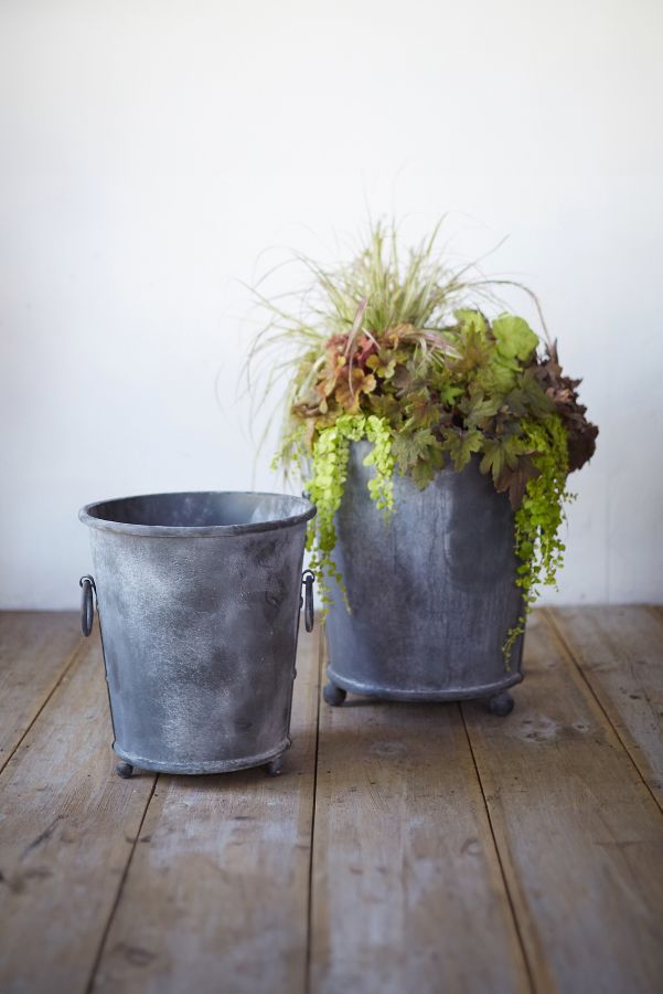 Slide View: 4: Galvanized Ring Handle Planter, 17"