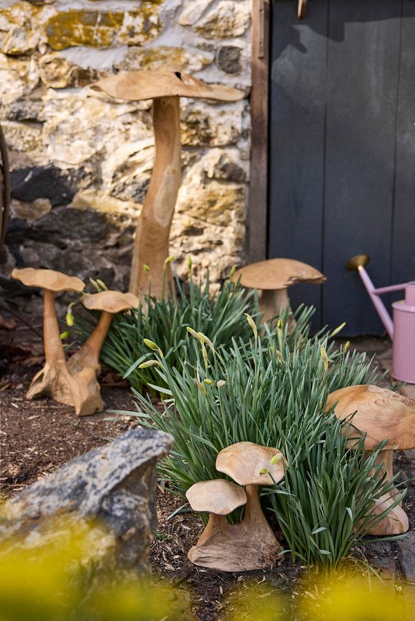 Slide View: 10: Teak Mushroom, Pair