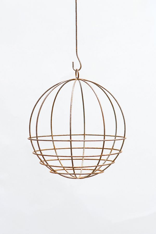 Slide View: 2: Sphere Rust Patina Hanging Basket, 23"