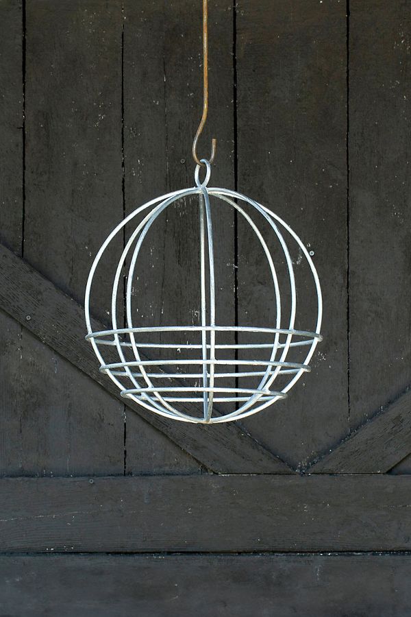 Slide View: 2: Zinc Sphere Hanging Basket, 14"