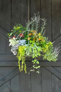 Slide View: 1: Zinc Sphere Hanging Basket, 14"