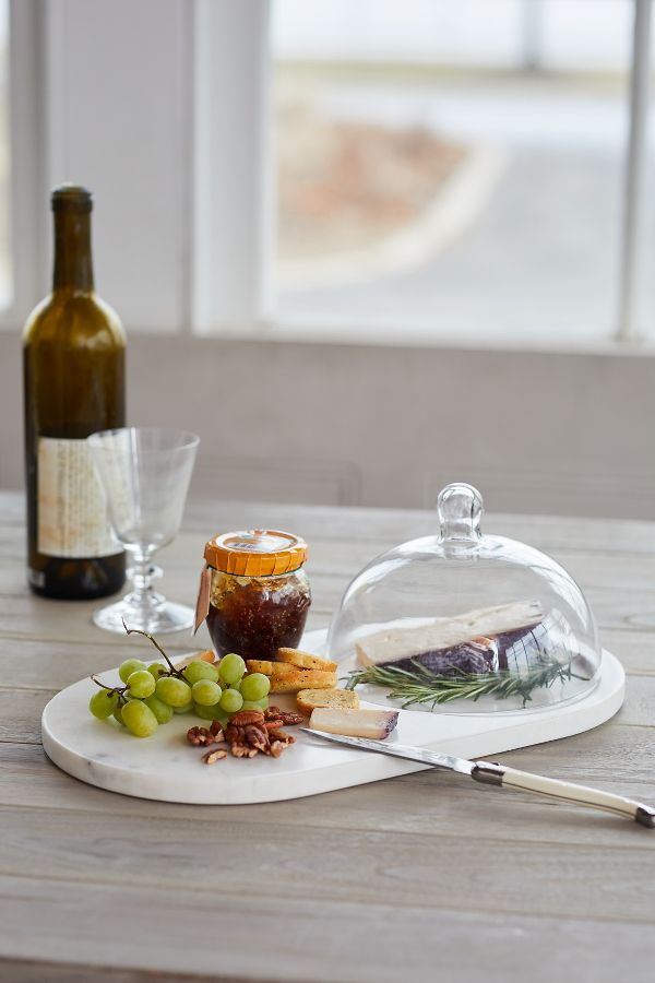 Slide View: 1: Marble Serving Board with Cloche