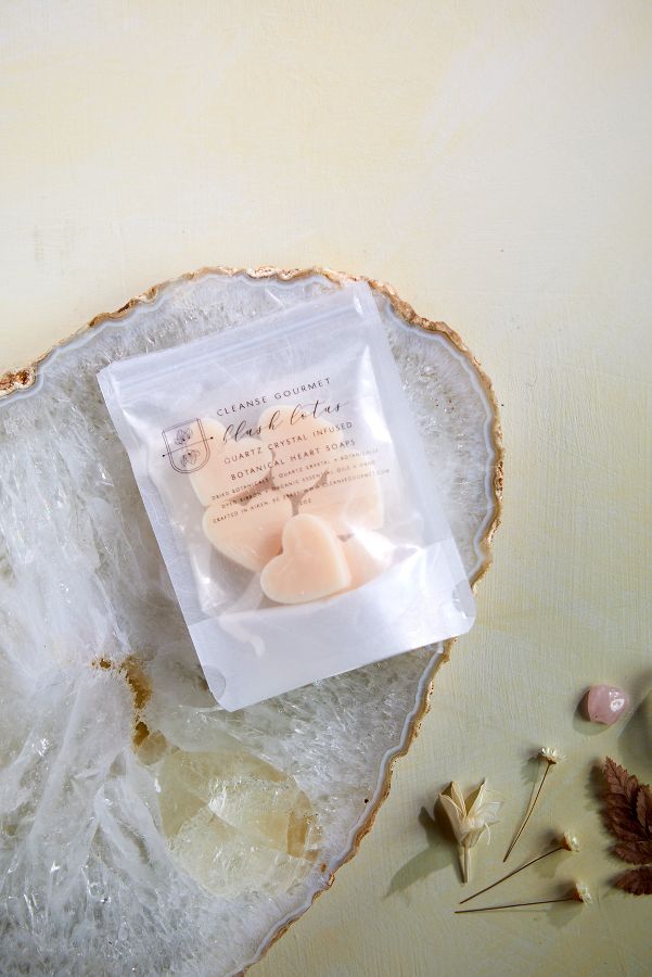 Slide View: 2: Mini Quartz Infused Botanical Heart Soaps, Set of 6