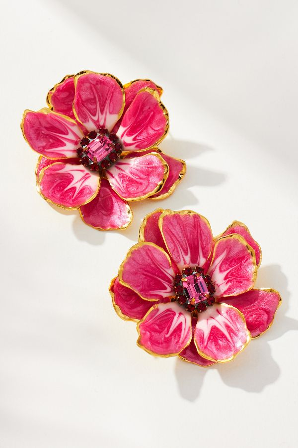 Slide View: 1: The Pink Reef Hand-Painted Earrings