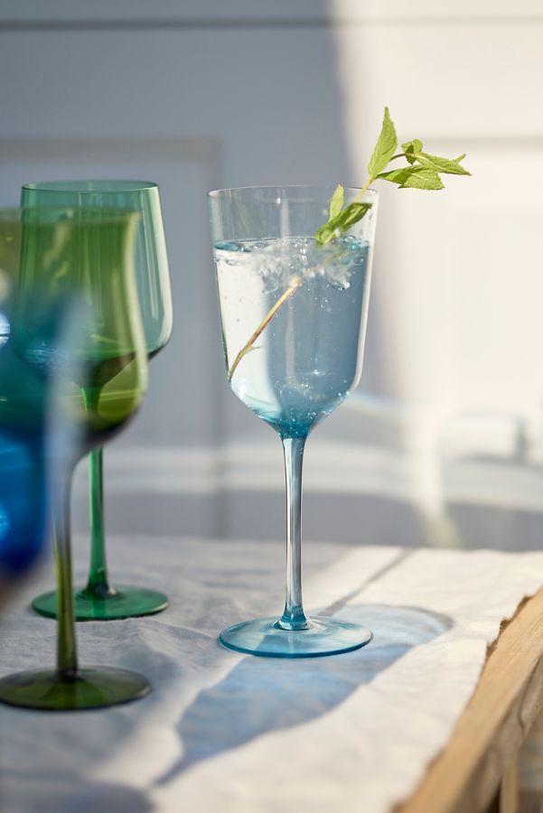 Slide View: 3: Assorted Glass Goblets, Set of 6 Blue + Green