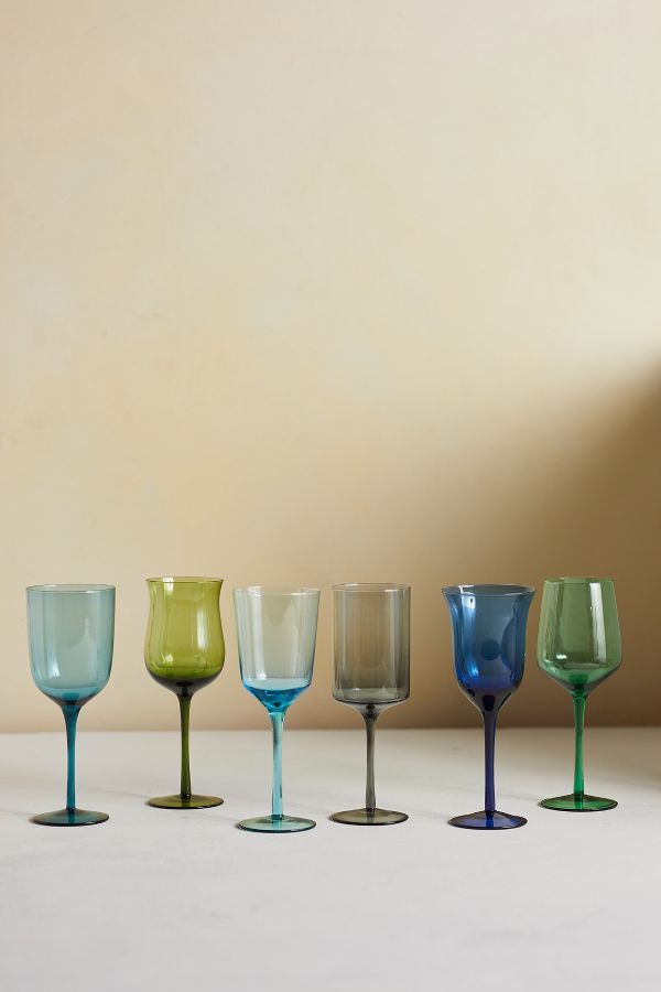 Slide View: 1: Assorted Glass Goblets, Set of 6 Blue + Green