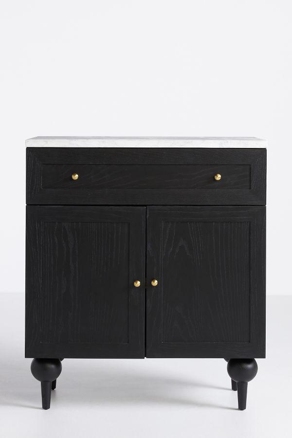 Slide View: 3: Fern Marble-Top Ash Wood Square Sideboard Cabinet